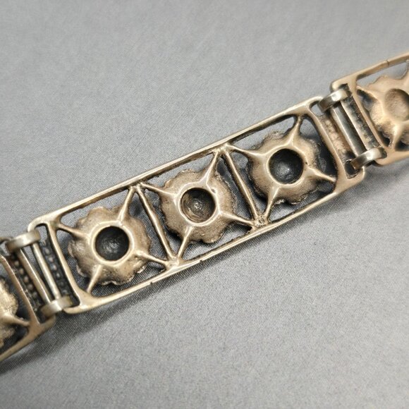 VTG Sterling Silver 925 Flower Link Bracelet Box Clasp 7in 16.76g Hand Assembled - Picture 7 of 11